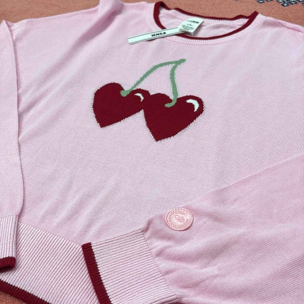 Pink Victoria Secret Knit Sweater with Cherries new with tags